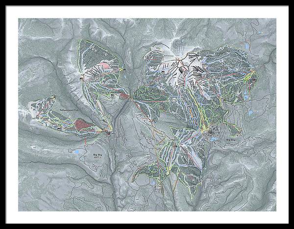 Big Sky Combo Ski Trail Map - Framed Print - Powderaddicts