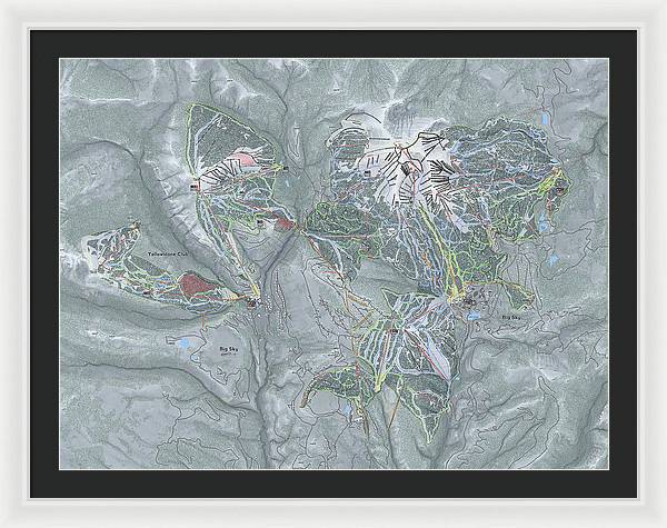 Big Sky Combo Ski Trail Map - Framed Print - Powderaddicts