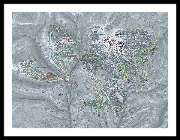 Big Sky Combo Ski Trail Map - Framed Print - Powderaddicts