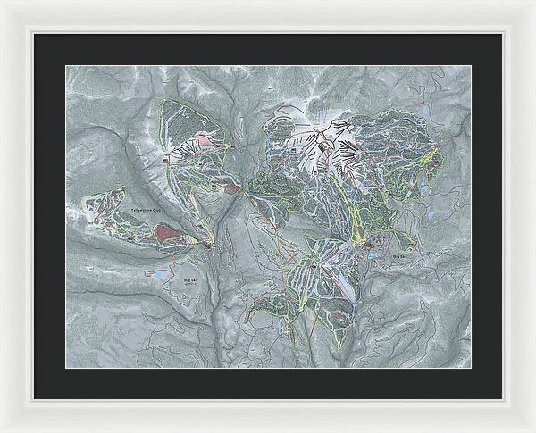 Big Sky Combo Ski Trail Map - Framed Print - Powderaddicts