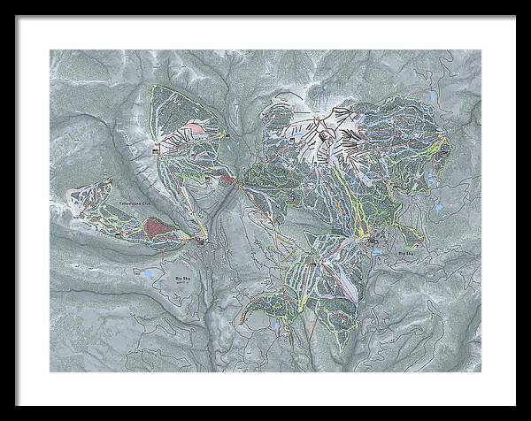 Big Sky Combo Ski Trail Map - Framed Print - Powderaddicts