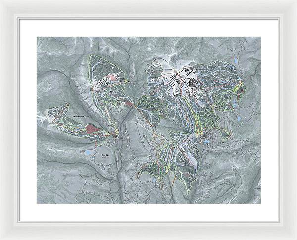 Big Sky Combo Ski Trail Map - Framed Print - Powderaddicts