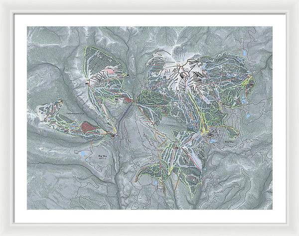 Big Sky Combo Ski Trail Map - Framed Print - Powderaddicts