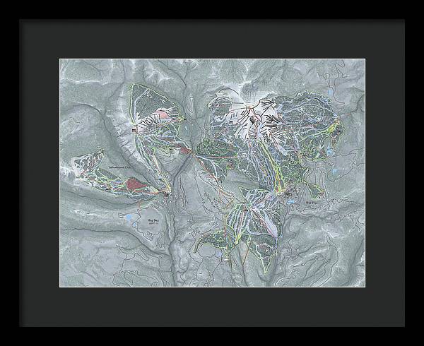 Big Sky Combo Ski Trail Map - Framed Print - Powderaddicts