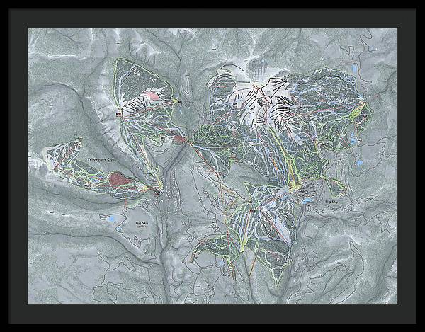 Big Sky Combo Ski Trail Map - Framed Print - Powderaddicts