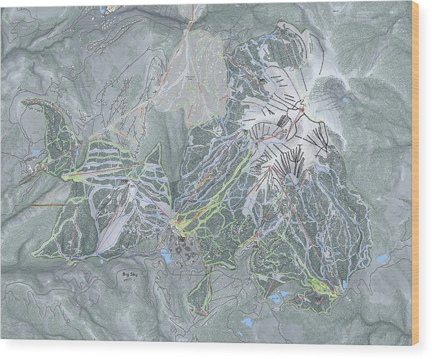 Big Sky Ski Trail Map - Wood Print - Powderaddicts