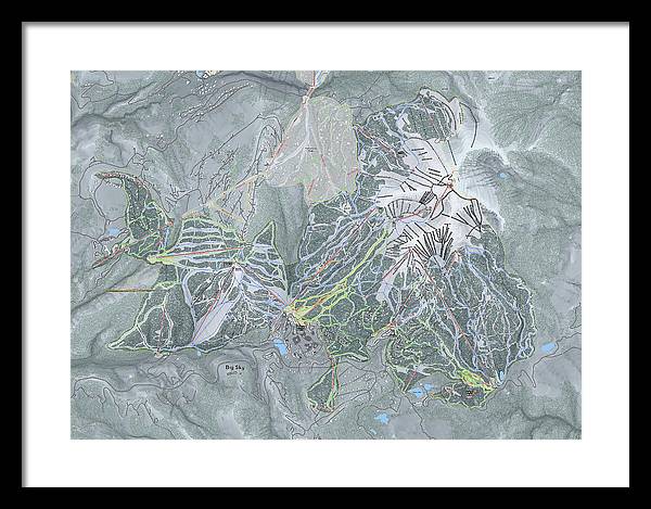 Big Sky Ski Trail Map - Framed Print - Powderaddicts