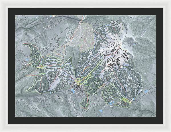 Big Sky Ski Trail Map - Framed Print - Powderaddicts