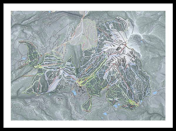 Big Sky Ski Trail Map - Framed Print - Powderaddicts