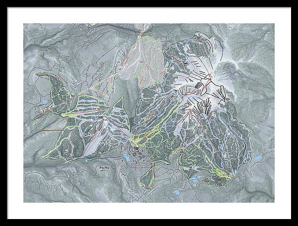 Big Sky Ski Trail Map - Framed Print - Powderaddicts