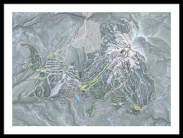 Big Sky Ski Trail Map - Framed Print - Powderaddicts