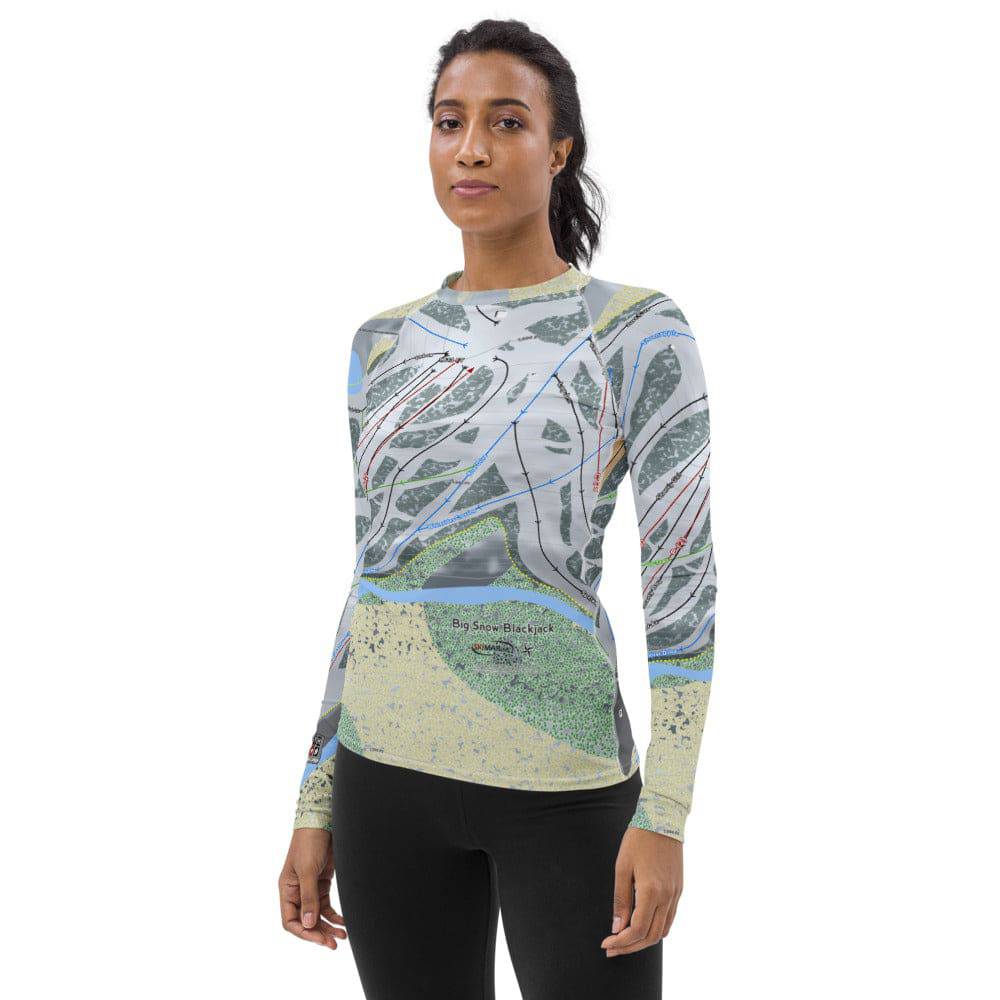 Big Snow BlackJack, Michigan Ski Trail Map Women's Base Layer Top - Powderaddicts