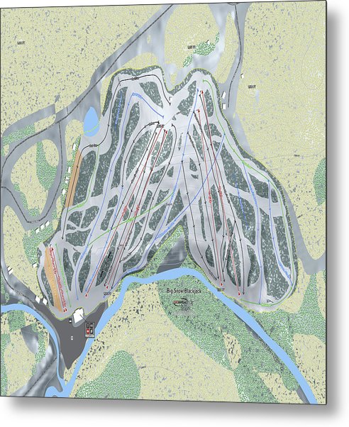 Big Snow BlackJack Ski Trail Map - Metal Print - Powderaddicts