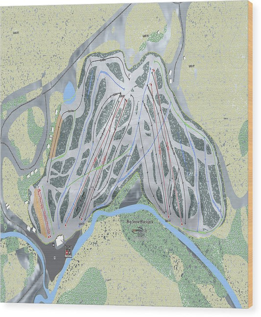 Big Snow BlackJack Ski Trail Map - Wood Print - Powderaddicts