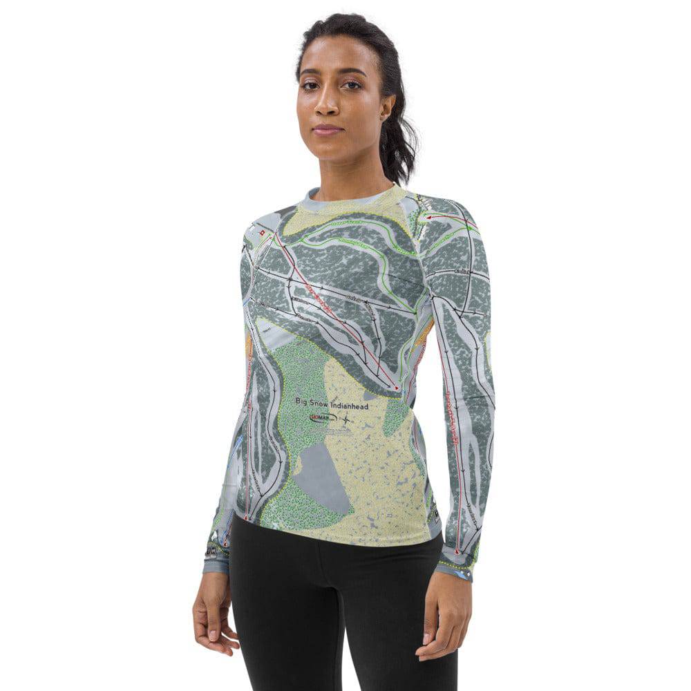 Big Snow Indianhead, Michigan Ski Trail Map Women's Base Layer Top - Powderaddicts