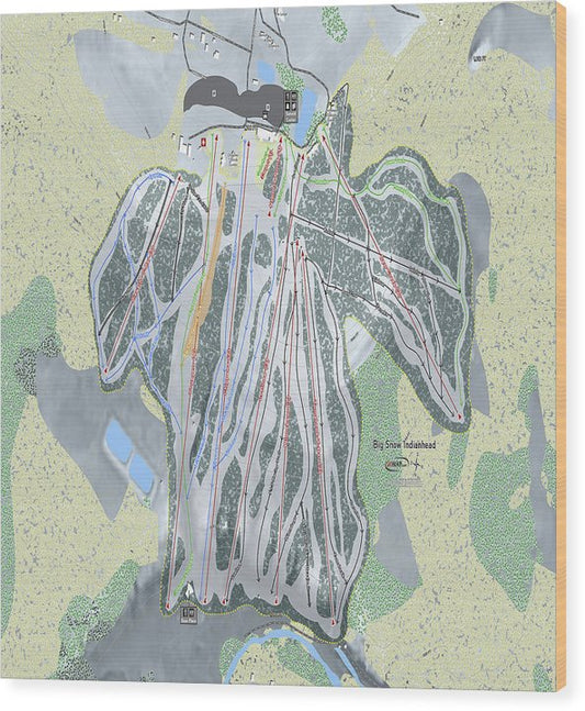 Big Snow Indianhead Ski Trail Map - Wood Print - Powderaddicts