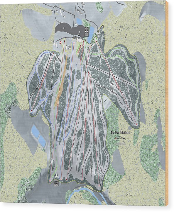 Big Snow Indianhead Ski Trail Map - Wood Print - Powderaddicts