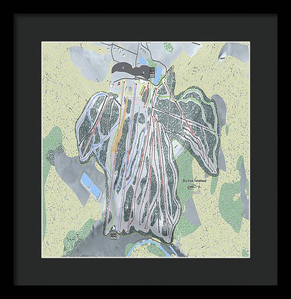 Big Snow Indianhead Ski Trail Map - Framed Print - Powderaddicts