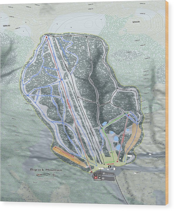 Bigrock Mountain Ski Trail Map - Wood Print - Powderaddicts