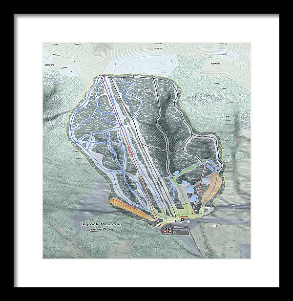 Bigrock Mountain Ski Trail Map - Framed Print - Powderaddicts