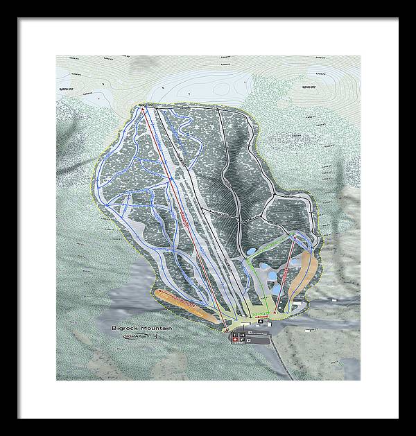 Bigrock Mountain Ski Trail Map - Framed Print - Powderaddicts