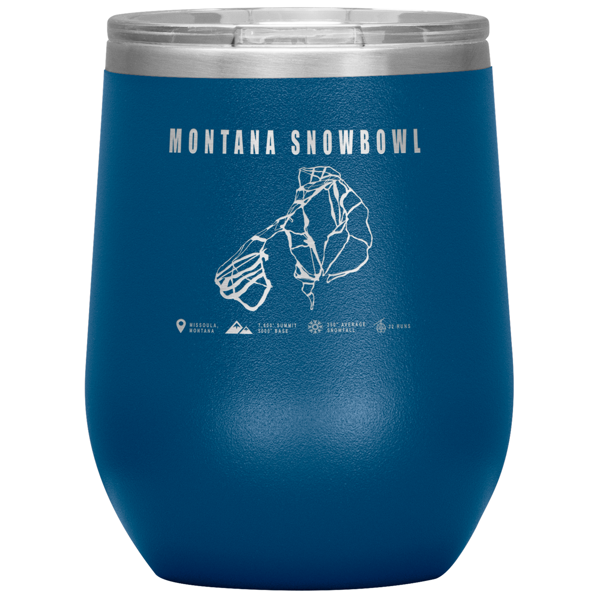 Montana Snowbowl, Montana Ski Trail Map Wine 12oz Tumbler - Powderaddicts