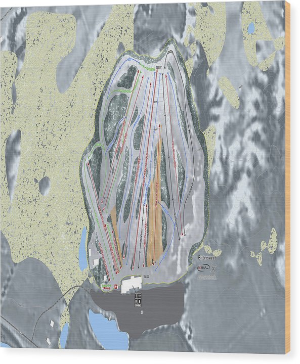 Bittersweet Ski Trail Map - Wood Print - Powderaddicts