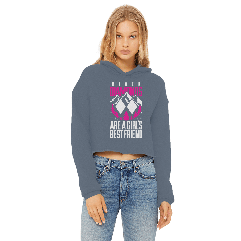 Black Diamonds Are A Girls Best Friens Ladies Cropped Raw Edge Hoodie - Powderaddicts