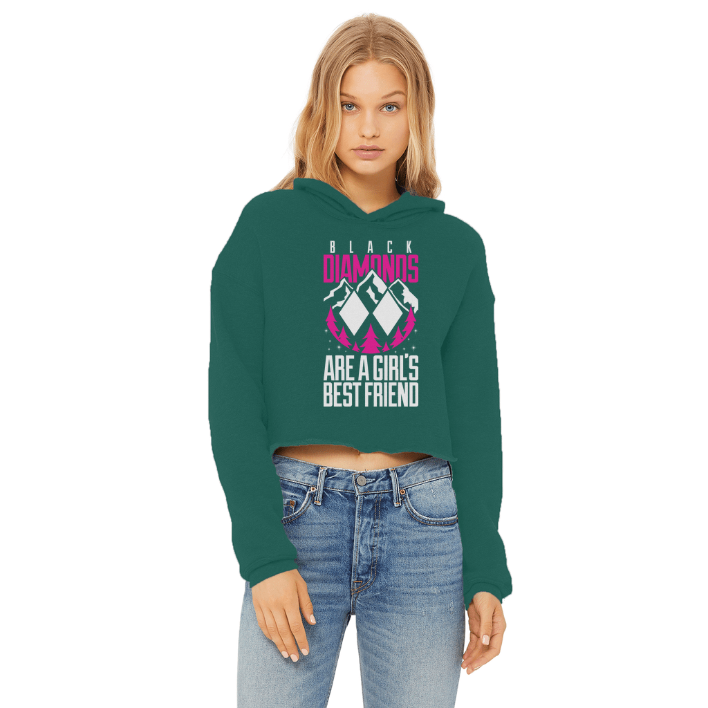 Black Diamonds Are A Girls Best Friens Ladies Cropped Raw Edge Hoodie - Powderaddicts