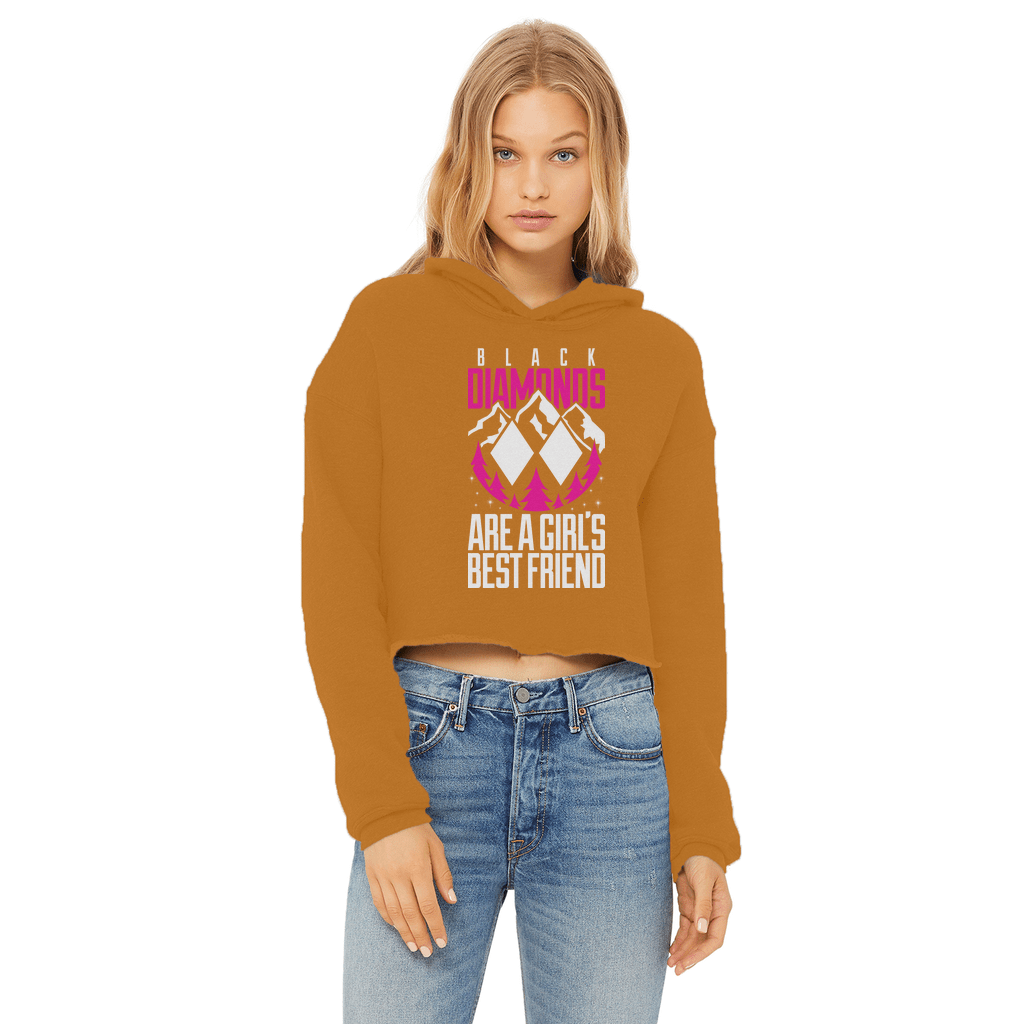 Black Diamonds Are A Girls Best Friens Ladies Cropped Raw Edge Hoodie - Powderaddicts