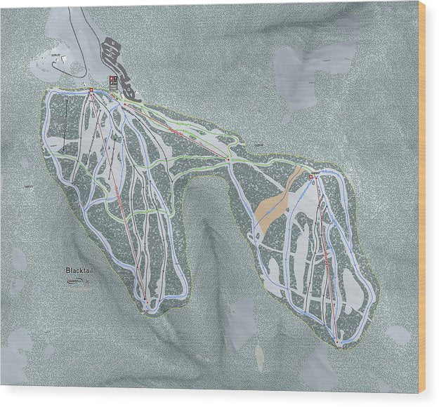 Black tail Ski Trail Map - Wood Print - Powderaddicts