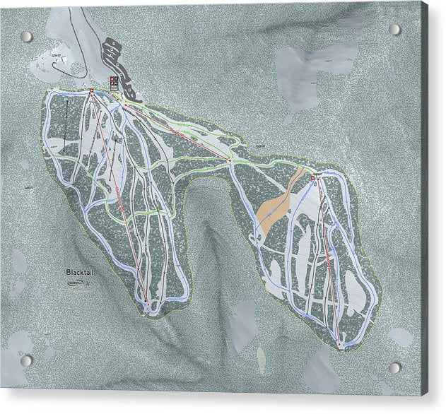 Black tail Ski Trail Map - Acrylic Print - Powderaddicts