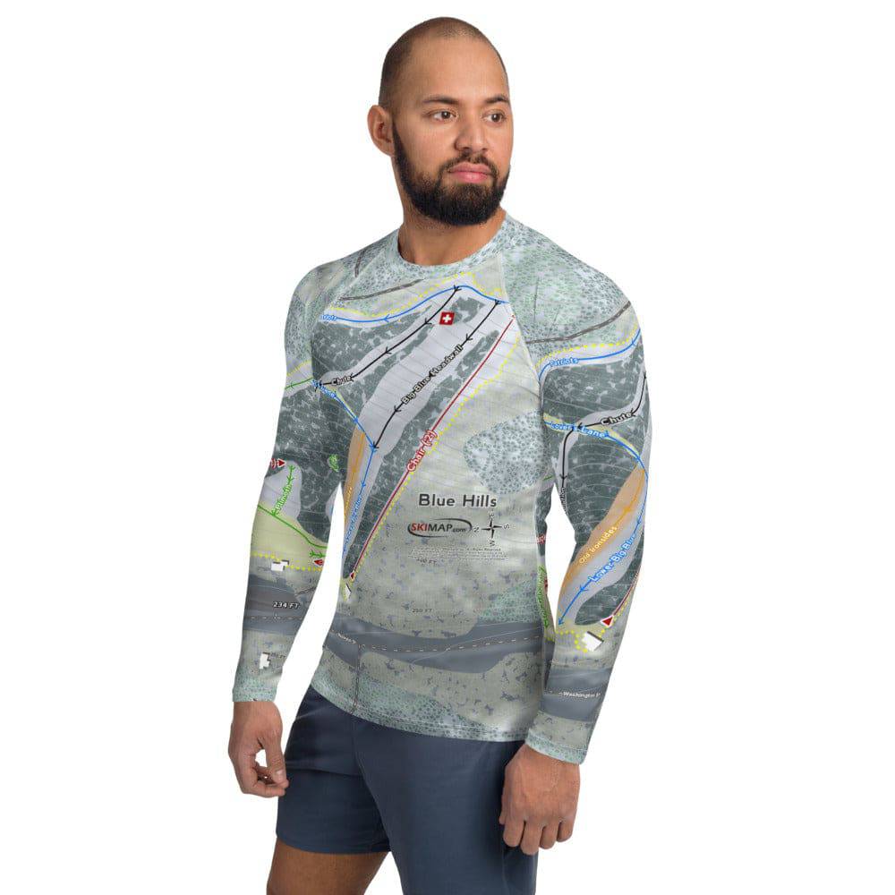 Blue Hills, Massachusetts Ski Trail Map Men's Base Layer Top - Powderaddicts