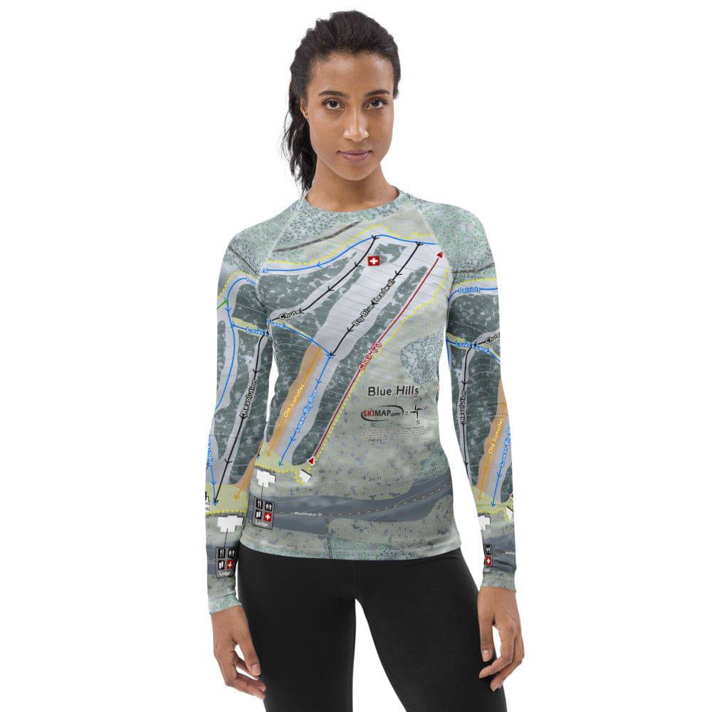 Blue Hills, Massachusetts Ski Trail Map Women's Base Layer Top - Powderaddicts