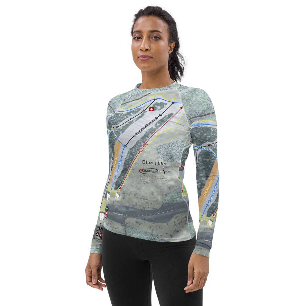 Blue Hills, Massachusetts Ski Trail Map Women's Base Layer Top - Powderaddicts