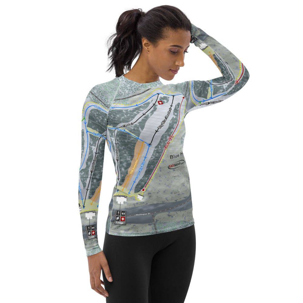 Blue Hills, Massachusetts Ski Trail Map Women's Base Layer Top - Powderaddicts