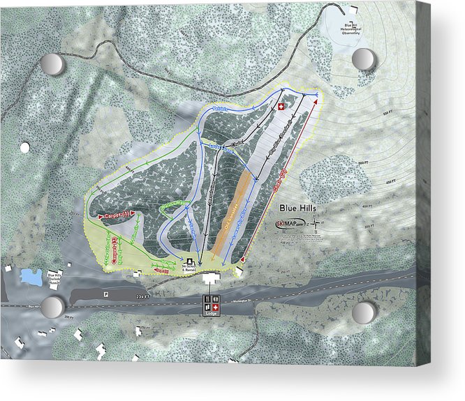 Blue Hills Ski Trail Map - Acrylic Print - Powderaddicts
