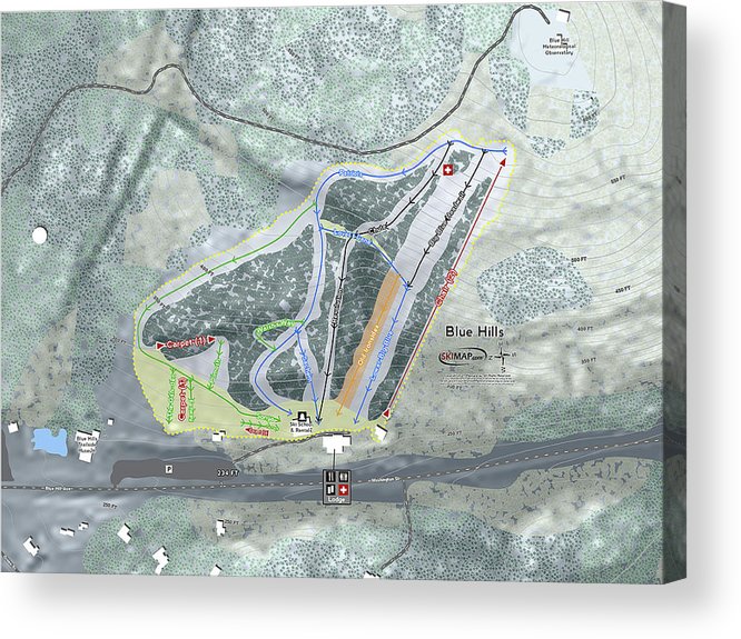Blue Hills Ski Trail Map - Acrylic Print - Powderaddicts