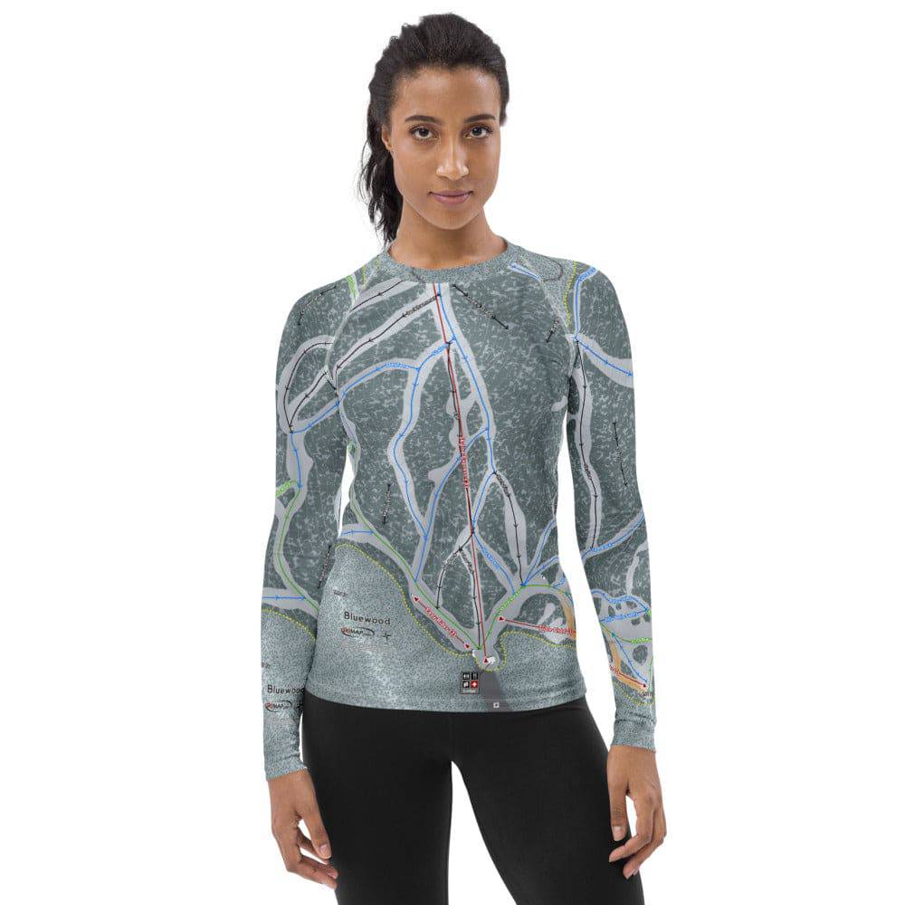 Bluewood, Washington Ski Trail Map Women's Base Layer Top - Powderaddicts