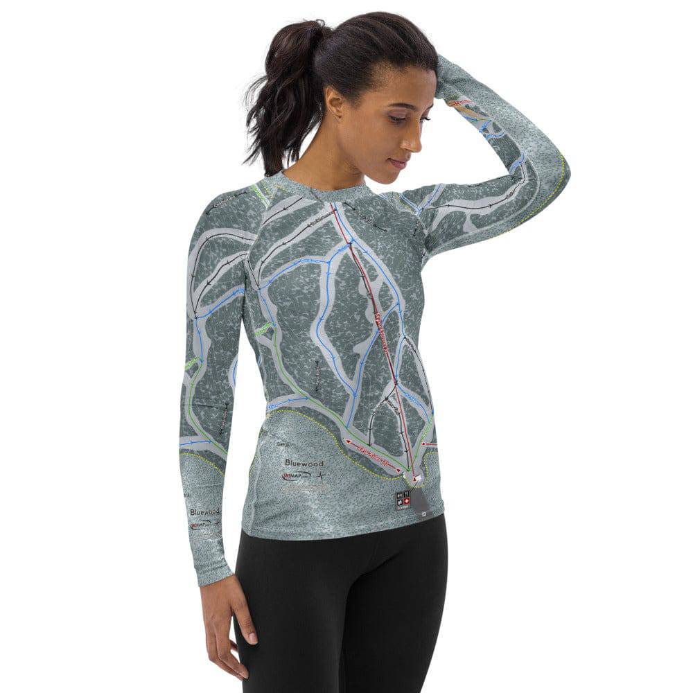 Bluewood, Washington Ski Trail Map Women's Base Layer Top - Powderaddicts