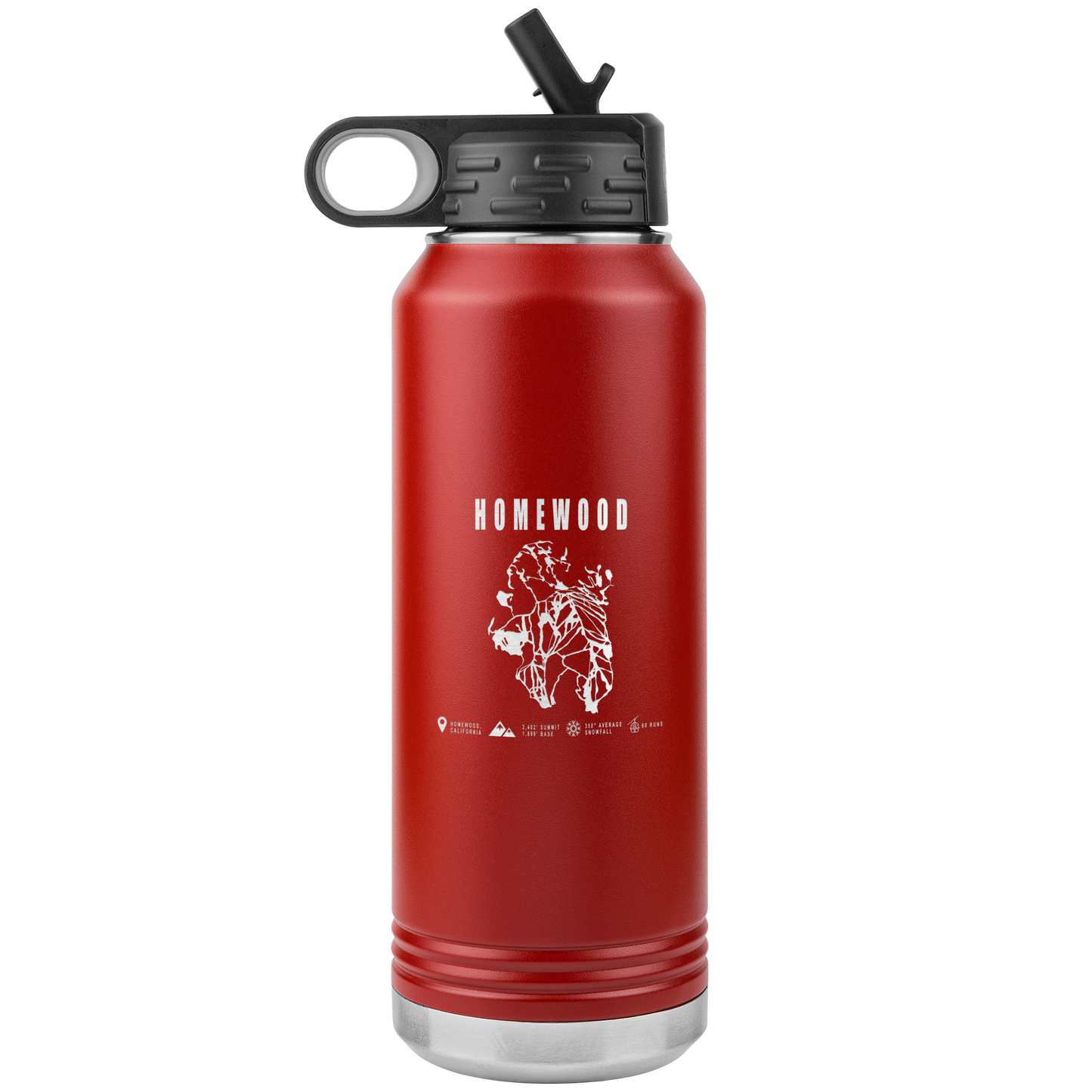 Homewood, California Ski Trail Map 32oz Water Bottle Tumbler - Powderaddicts