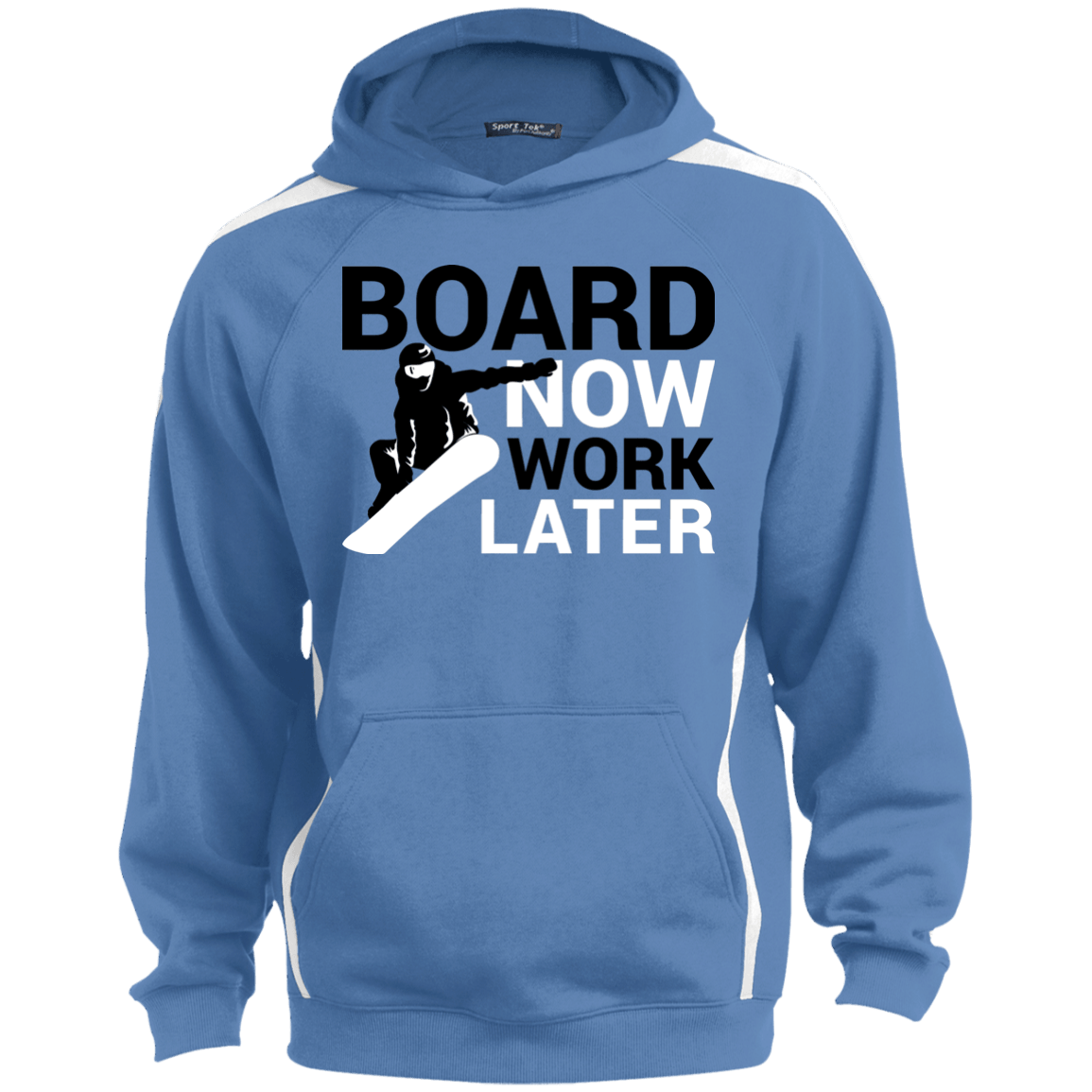 Board Now Work Later Sport-Tek Sleeve Striped Hoodies - Powderaddicts