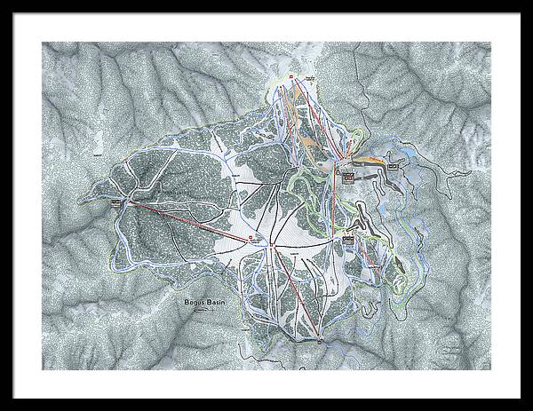 Bogus Basin Ski Trail Map - Framed Print - Powderaddicts