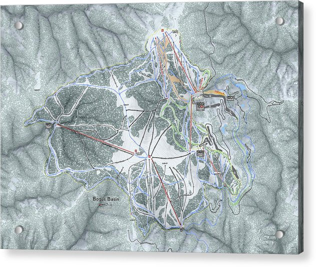 Bogus Basin Ski Trail Map - Acrylic Print - Powderaddicts