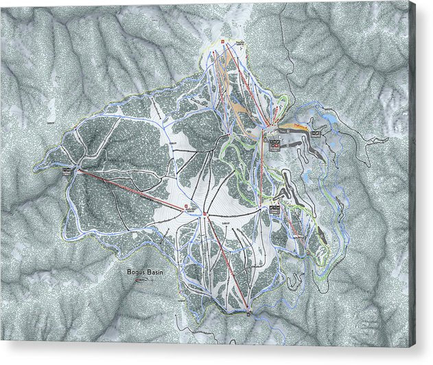 Bogus Basin Ski Trail Map - Acrylic Print - Powderaddicts