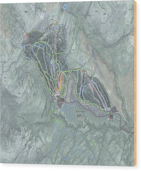 Bolton Valley Ski Trail Map - Wood Print - Powderaddicts