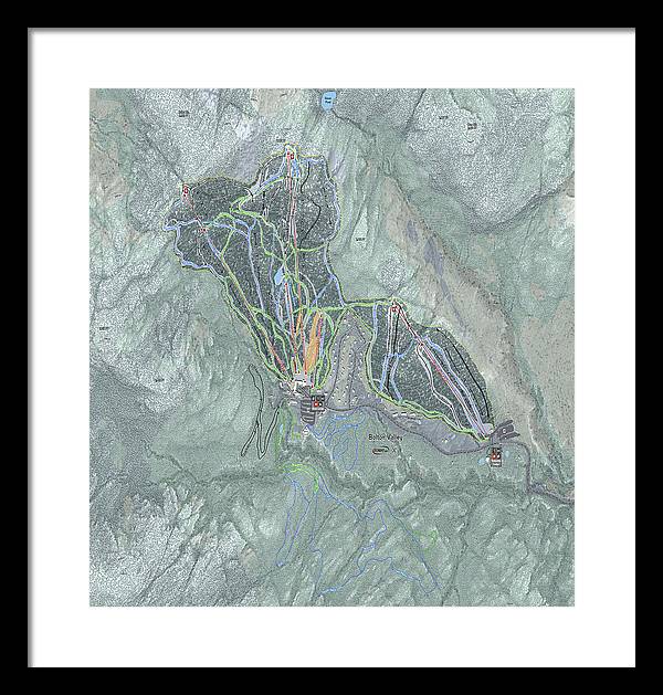 Bolton Valley Ski Trail Map - Framed Print - Powderaddicts