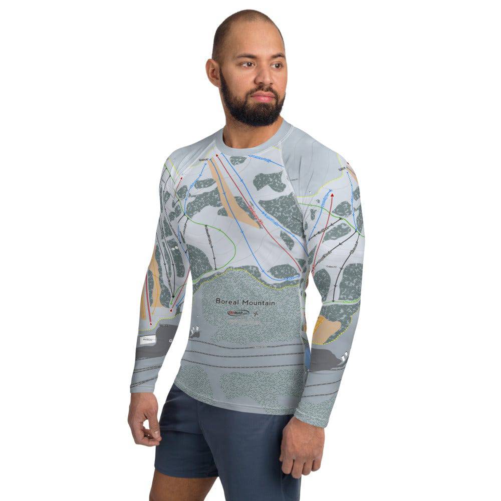 Boreal Mountain, California Ski Trail Map Men's Base Layer Top - Powderaddicts