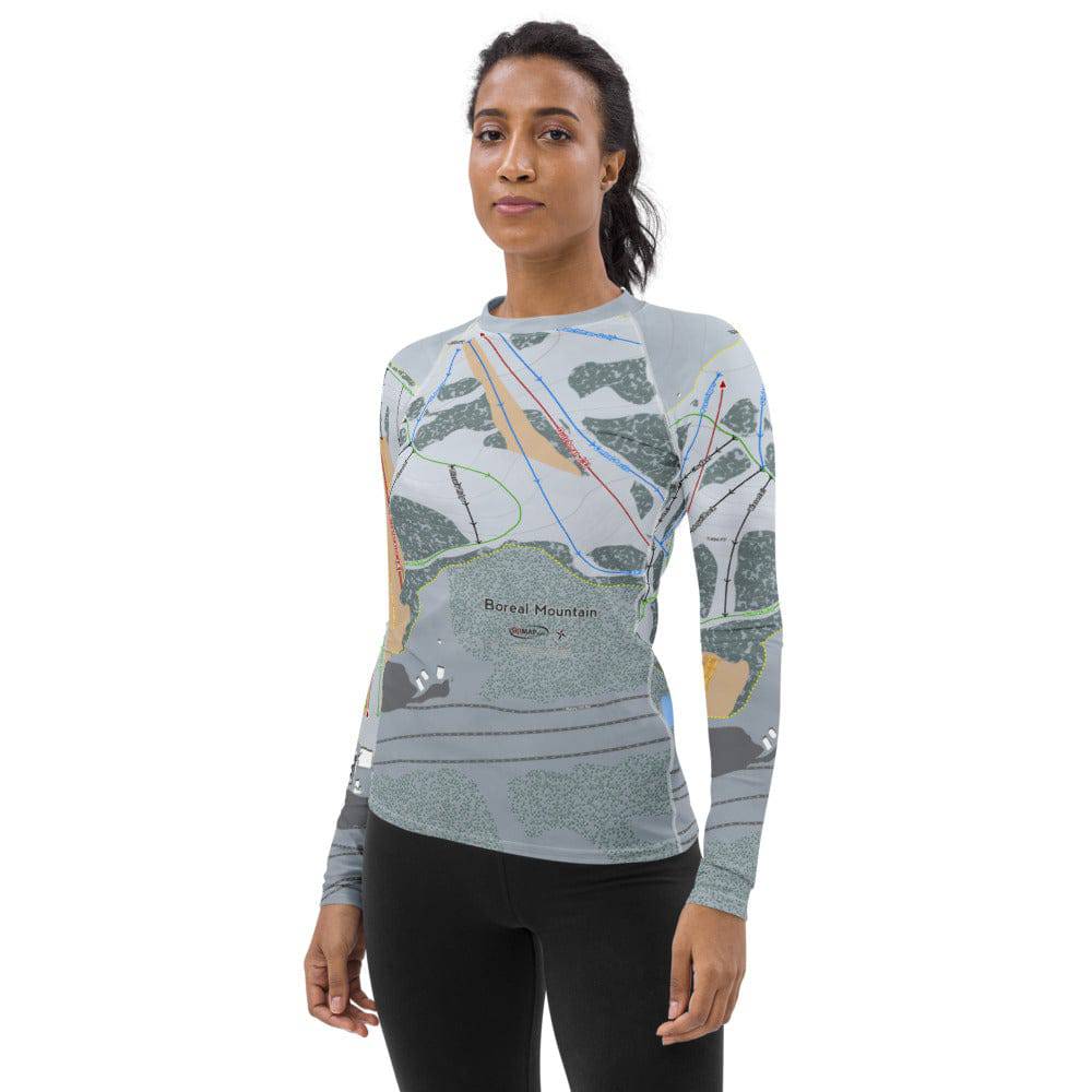 Boreal Mountain, California Ski Trail Map Women's Base Layer Top - Powderaddicts