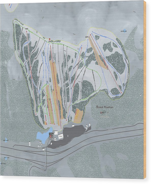 Boreal Ski Trail Map - Wood Print - Powderaddicts